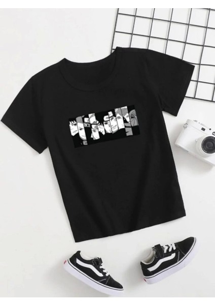 Çocuk Unisex Baskılı T-Shirt - Siyah modelleri