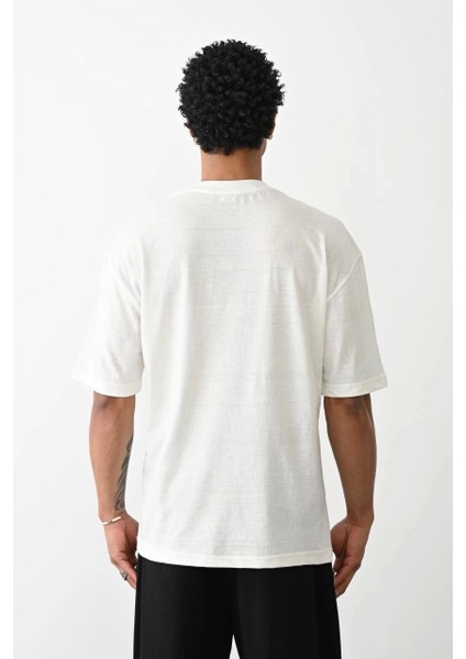 Unisex Baskılı Oversize T-Shirt - Beyaz fırsatları