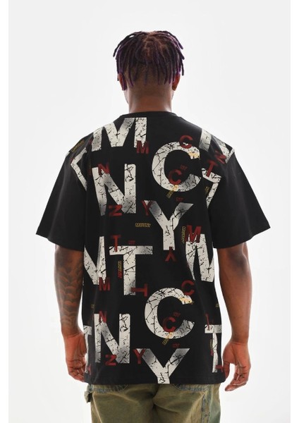 Unisex Baskılı Oversize T-Shirt - Siyah fiyatları