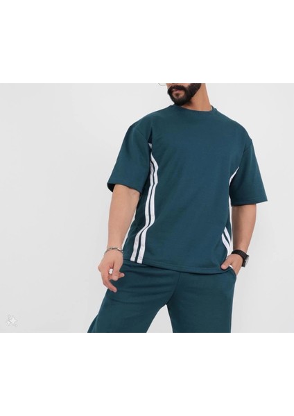 Unisex Oversize Yanları Şeritli T-Shirt - Cam Göbeği fiyatları