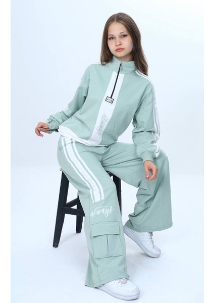 Kız Çocuk 2 Iplik Yarım Fermuarlı Garnili Eşofman Takımı %100 Pamuk Rahat KALIP-EŞT-0001 fırsatları