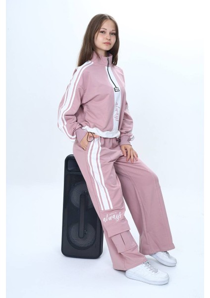 Kız Çocuk 2 Iplik Yarım Fermuarlı Garnili Eşofman Takımı %100 Pamuk Rahat KALIP-EŞT-0001 modelleri