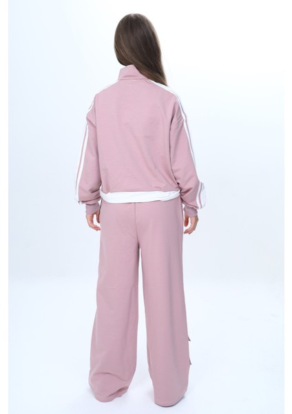 Kız Çocuk 2 Iplik Yarım Fermuarlı Garnili Eşofman Takımı %100 Pamuk Rahat KALIP-EŞT-0001 indirimleri