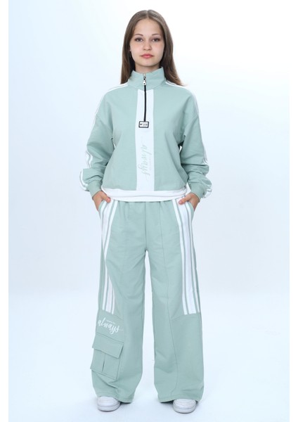 Kız Çocuk 2 Iplik Yarım Fermuarlı Garnili Eşofman Takımı %100 Pamuk Rahat KALIP-EŞT-0001 modelleri