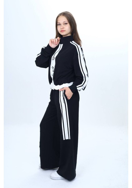 Kız Çocuk 2 Iplik Yarım Fermuarlı Garnili Spor Eşofman Takımı %100 Pamuk Rahat KALIP-EŞT-2001 fırsatları