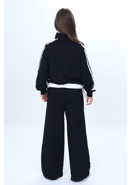 Kız Çocuk 2 Iplik Yarım Fermuarlı Garnili Spor Eşofman Takımı %100 Pamuk Rahat KALIP-EŞT-2001 indirimleri