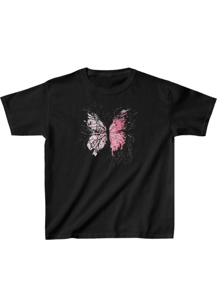 Çocuk Kız Baskılı T-Shirt - Siyah