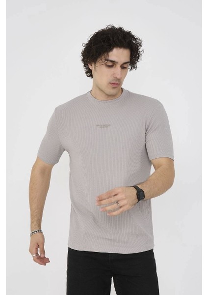 Unisex Bisiklet Yaka Slim Fit T-Shirt- Boyalı Gri indirimleri