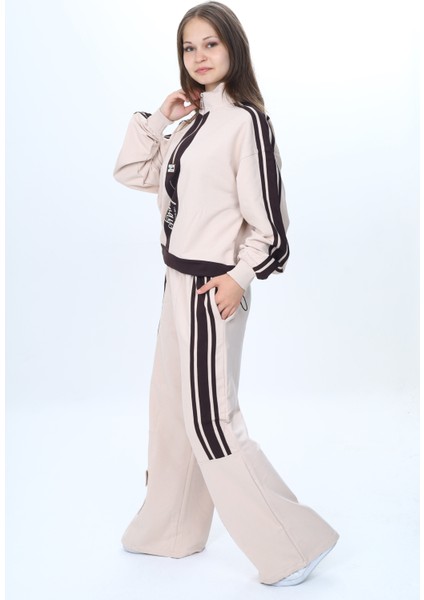 Kız Çocuk 2 Iplik Yarım Fermuarlı Garnili Spor Eşofman Takımı %100 Pamuk Rahat KALIP-EŞT-2001 modelleri