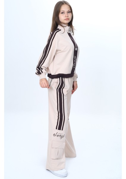 Kız Çocuk 2 Iplik Yarım Fermuarlı Garnili Spor Eşofman Takımı %100 Pamuk Rahat KALIP-EŞT-2001 fırsatları