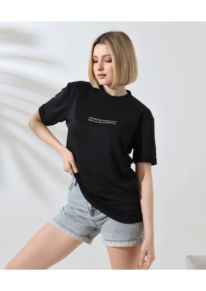 Unisex Bisiklet Yaka Baskılı Slim Fit T-Shirt - Siyah fırsatları
