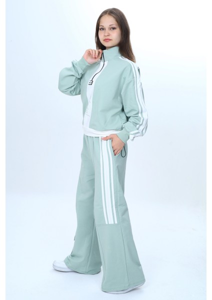 Kız Çocuk 2 Iplik Yarım Fermuarlı Garnili Spor Eşofman Takımı %100 Pamuk Rahat KALIP-EŞT-2001 modelleri