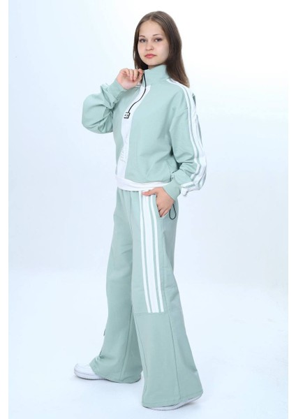 Kız Çocuk 2 Iplik Yarım Fermuarlı Garnili Spor Eşofman Takımı %100 Pamuk Rahat KALIP-EŞT-2001 indirimleri