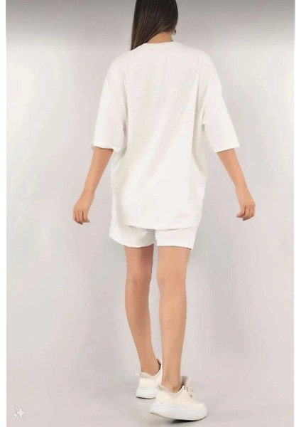 Kadın Unisex Nakış Işlemeli Şort Takım - Beyaz fırsatları
