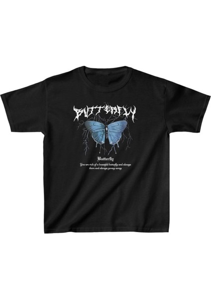 Çocuk Kız Baskılı T-Shirt - Siyah