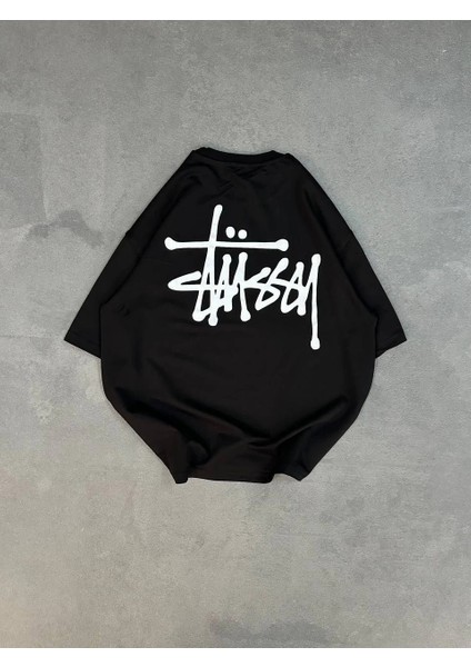 Unisex Bisiklet Yaka Baskılı Oversize T-Shirt - Siyah fiyatları