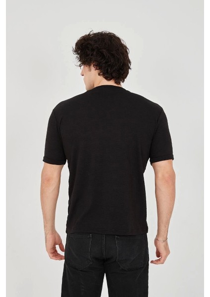 Unisex Jakar Kumaş Slim Fit T-Shirt - Siyah modelleri