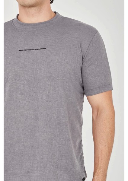 Unisex Jakar Kumaş Slim Fit T-Shirt - Boyalı Gri modelleri