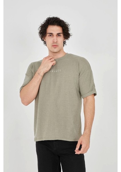 Unisex Jakar Kumaş Rahat Kol T-Shirt - Açık Yeşil