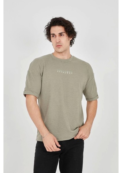 Unisex Jakar Kumaş Rahat Kol T-Shirt - Açık Yeşil modelleri