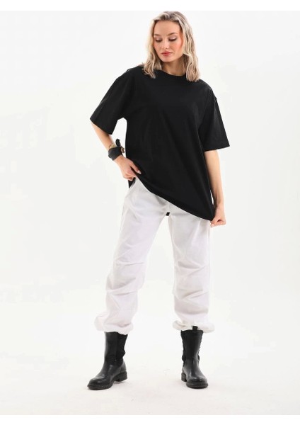 Unisex Bisiklet Yaka 20/1 Düz Oversize T-Shirt - Siyah modelleri