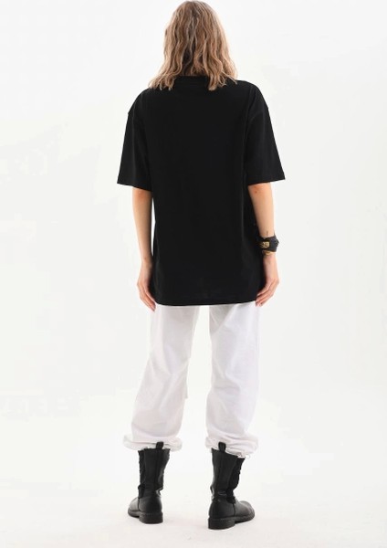Unisex Bisiklet Yaka 20/1 Düz Oversize T-Shirt - Siyah fırsatları