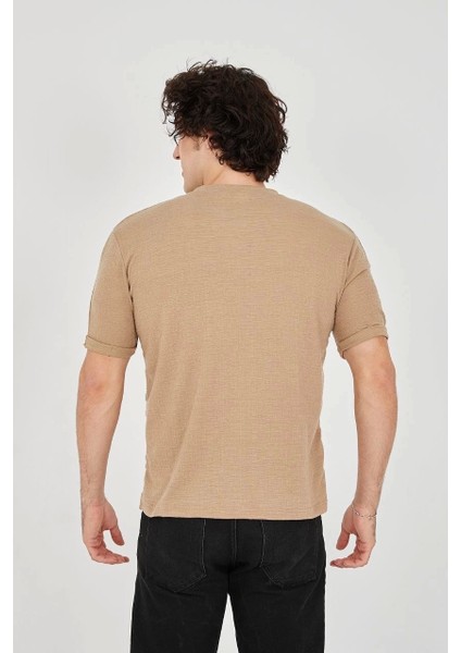 Unisex Jakar Kumaş Slim Fit T-Shirt - Kahverengi modelleri