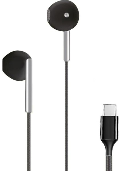 H46 Type-C Stereo Kulak Içi Kablolu Kulaklık Siyah