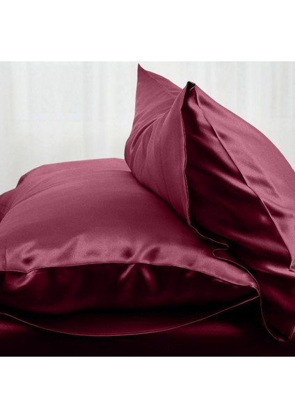 Büro Ev Ofis Için 2parça 50X70CM Bordo Ipek Saten Antibakteriyel Terletmez Yastık Kılıf Seti modelleri