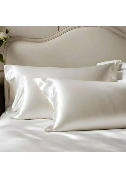 Büro Ev Ofis Için 2parça 50X70CM Beyaz Ipek Saten Antibakteriyel Terletmez Yastık Kılıf Seti modelleri
