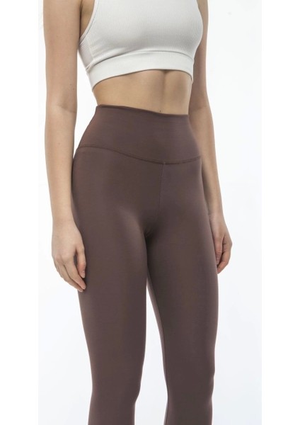 Kadın Yüksek Bel Sporcu Düz Tayt - Kahverengi fiyatları