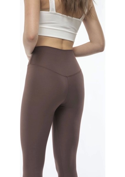 Kadın Yüksek Bel Sporcu Düz Tayt - Kahverengi modelleri