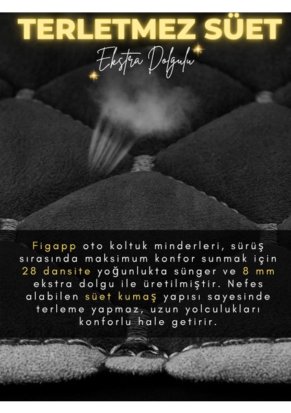 Tofaş Uno Uyumlu 2'li Süet Oto Koltuk Minderi | Terletmez | Kolay Montaj | Oto Aksesuar | A1