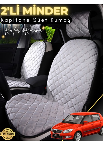 Skoda Fabia 2 Uyumlu 2'li Süet Oto Koltuk Minderi | Tam Koruma | Hızlı Montaj | Su geçirmez | a3