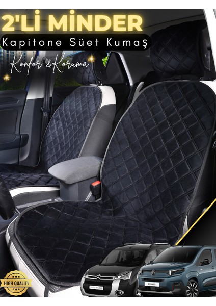 Citroen Berlingo Uyumlu 2'li Süet Oto Koltuk Minderi | Tam Koruma | Hızlı Montaj | Su geçirmez | a2