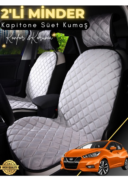 Nissan Micra Uyumlu 2'li Süet Oto Koltuk Minderi | Terletmez | Universal | Tam Koruma | A3