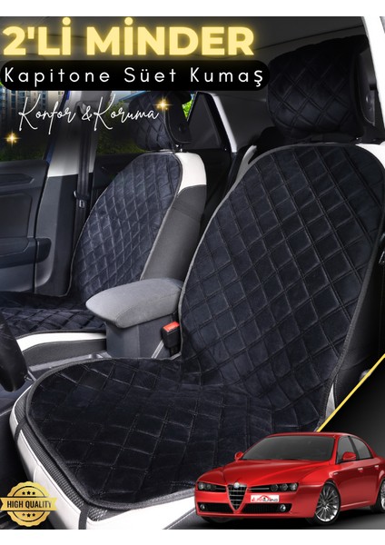 Alfa Romeo 159 Uyumlu 2'li Süet Oto Koltuk Minderi | Terletmez | Kolay Montaj | Oto Kılıf | A2