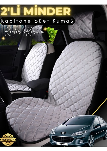 Peugeot 407 Uyumlu 2'li Süet Oto Koltuk Minderi | Terletmez | Universal | Su Geçirmez | A3