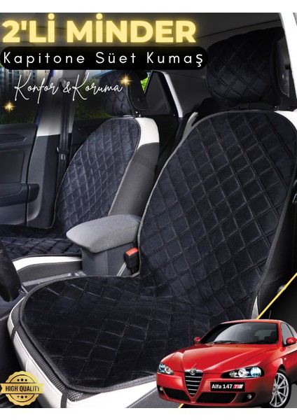 Alfa Romeo 147 Uyumlu 2'li Süet Oto Koltuk Minderi | Universal | Hızlı Montaj | Su Geçirmez | A2