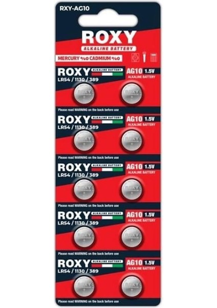 Roxy RXY-AG10 1.5 Volt LR54/1130/189/389 Alkalin Düğme Pil (10'lu Paket)