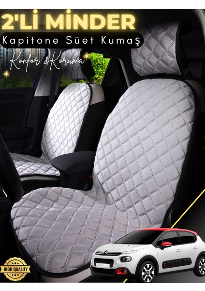 Citroen Cactus Uyumlu 2'li Süet Oto Koltuk Minderi | Terletmez | Universal | Su Geçirmez | A3