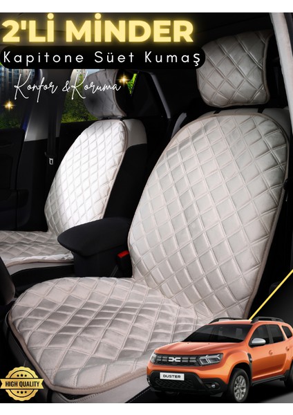 Dacia Duster Uyumlu 2'li Süet Oto Koltuk Minderi | Tam Koruma | Hızlı Montaj | Su geçirmez | a4