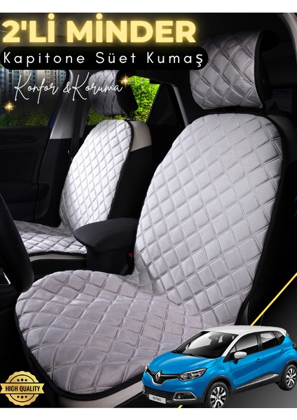 Renault Captur Uyumlu 2'li Süet Oto Koltuk Minderi | Universal | Hızlı Montaj | Su Geçirmez | A3