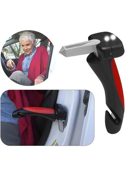 Sunup SN-26713 Araç Iniş Destek Kolu Cam Kırıcı Fener Emniyet Kemeri Kesici Çok Fonksiyonlu