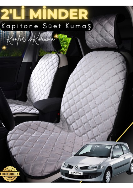 Renault Megane 2 Uyumlu 2'li Süet Oto Koltuk Minderi | Terletmez | Universal | Su Geçirmez | A3