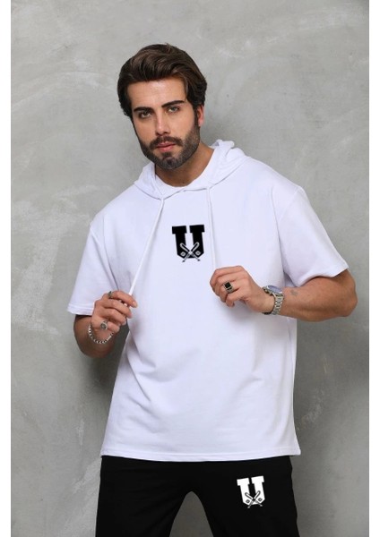 Unisex Kapşonlu Oversize T-Shirt Takım - Beyaz fiyatları