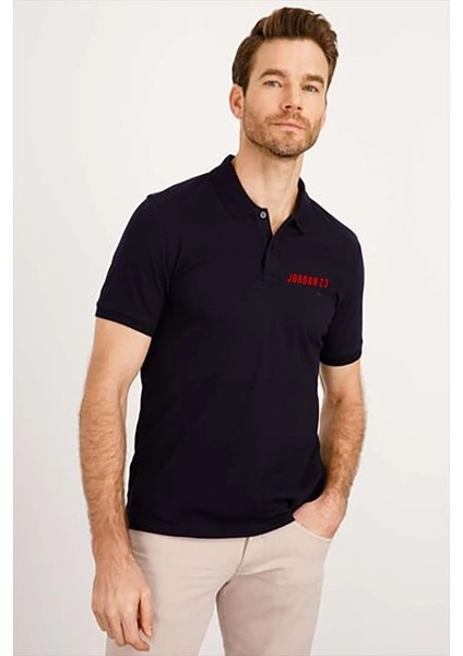 Yakası Düğmeli Yakalı Pike Baskılı T-Shirt - Beyaz
