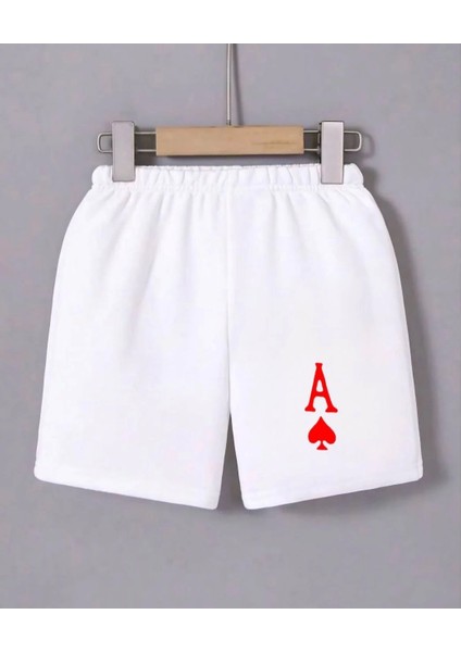 Kadın Beli Lastikli Baskılı Mini Şort - Beyaz