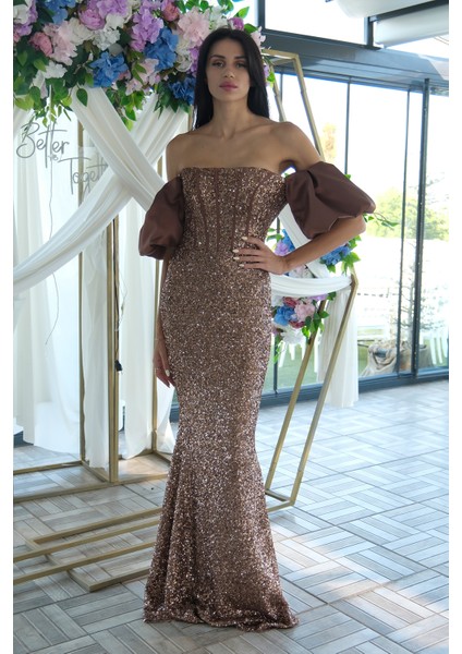 Bakır Pul Payetli Balon Kol Abiye 9705296.231