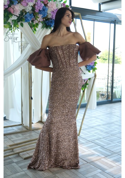 Bakır Pul Payetli Balon Kol Abiye 9705296.231 fiyatları